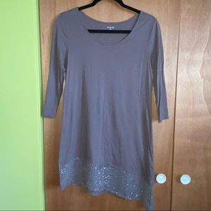 Garnet Hill Grey Tunic Top Sequin Sparkle Hem Small